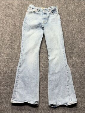 Levis Premium Jeans Womens 26x31 Blue Ribcage Flare Light Wash Button Fly Big E